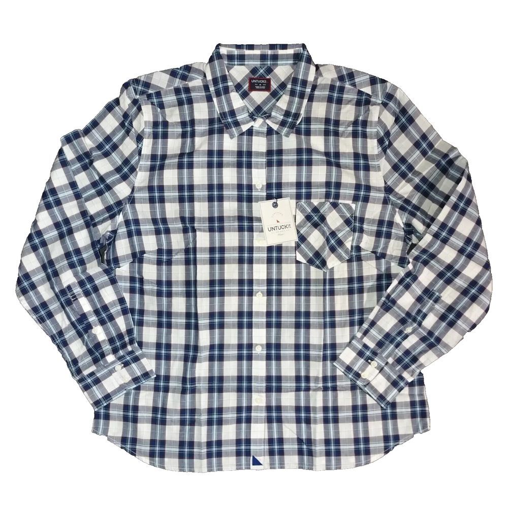 New UNTUCKit‎ Sorbo Button Down Shirt Womens 12 Blue White Plaid Long Sleeve